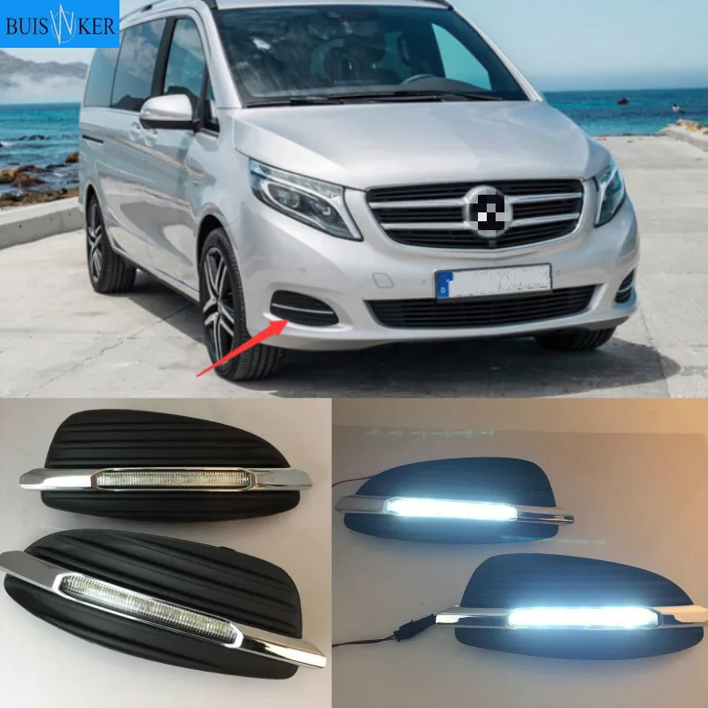 

2 шт. Светодиодный дневной светильник для Mercedes Benz V-Class Вито V250 V260 2016 2017 2018 аксессуары для автомобиля 12V DRL Противотуманные лампы
