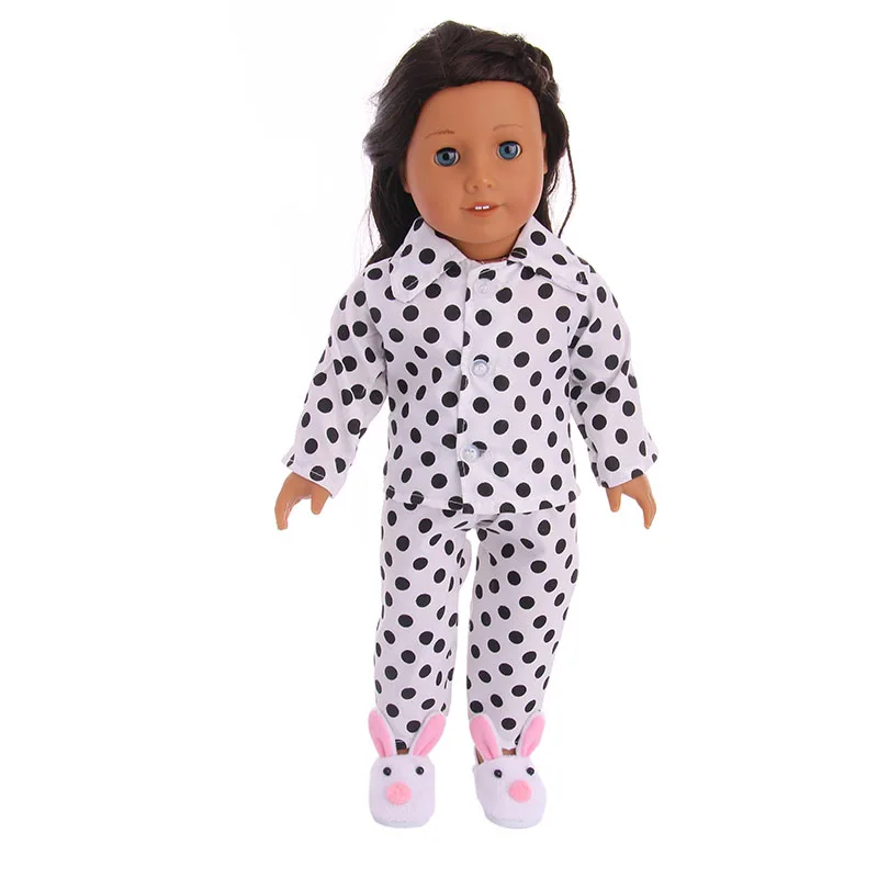 Doll clothing polka dot girl pajamas for 18-inch American dolls and 43cm baby doll clothes accessories, children's best gifts