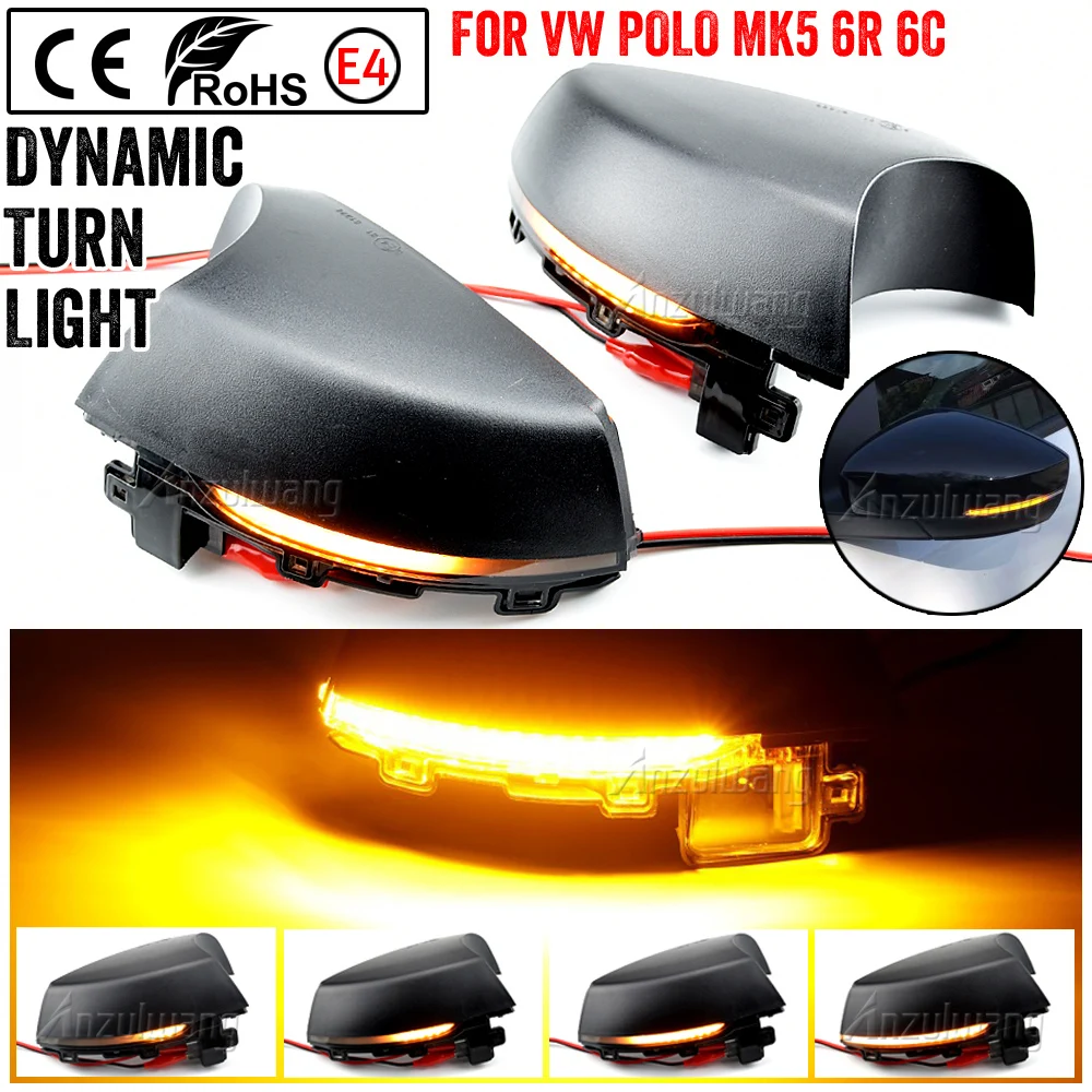 

2pcs For Volkswagen VW Polo MK5 6R 6C 2009 - 2016 2017 LED Dynamic Turn Signal Light Flasher Flowing Water Blinker Flashing