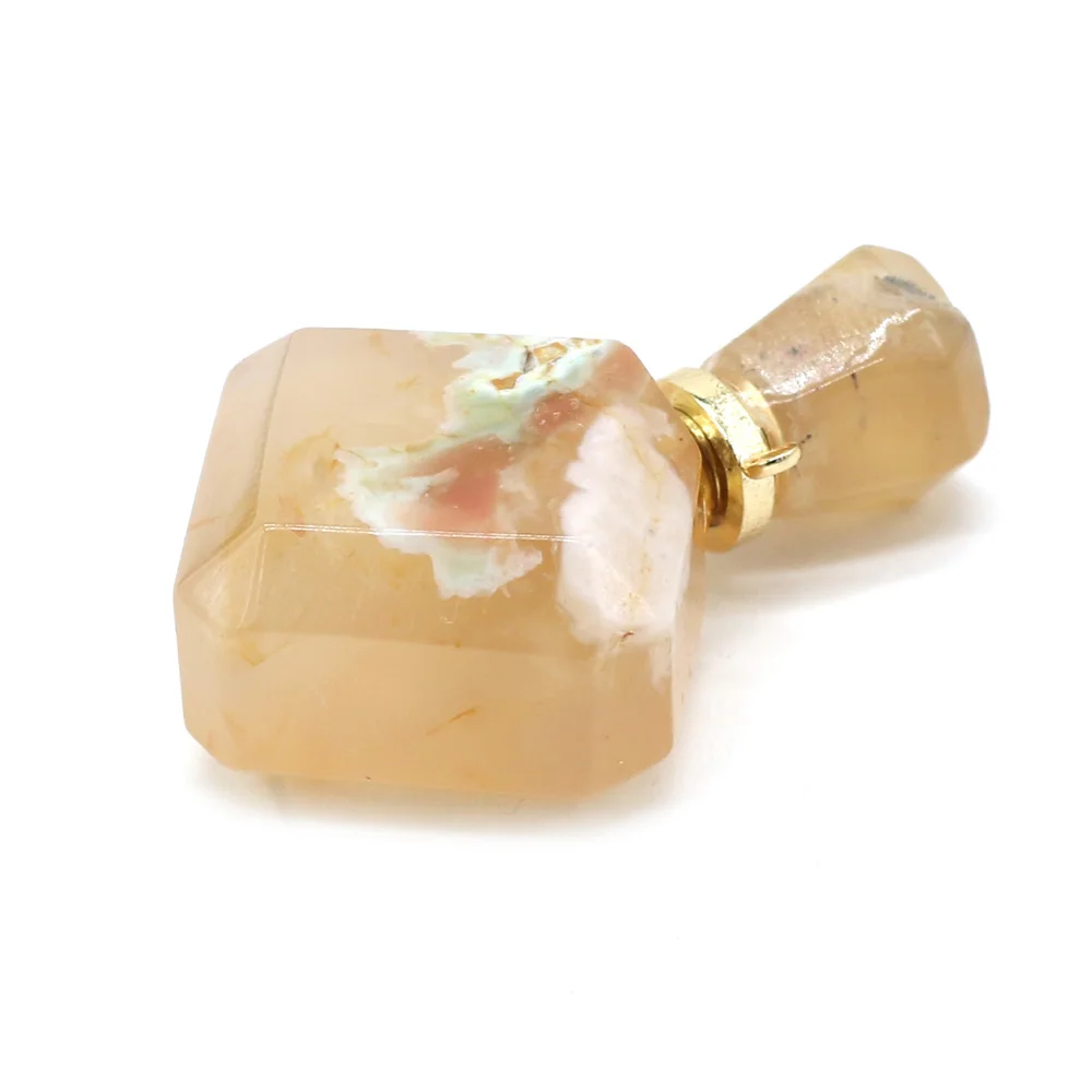 

Natural Stone Gem Perfume Essential Oil Bottle Cherry Blossom Agate Pendant Crafts DIY Necklace Jewelry Accessories Gift Making