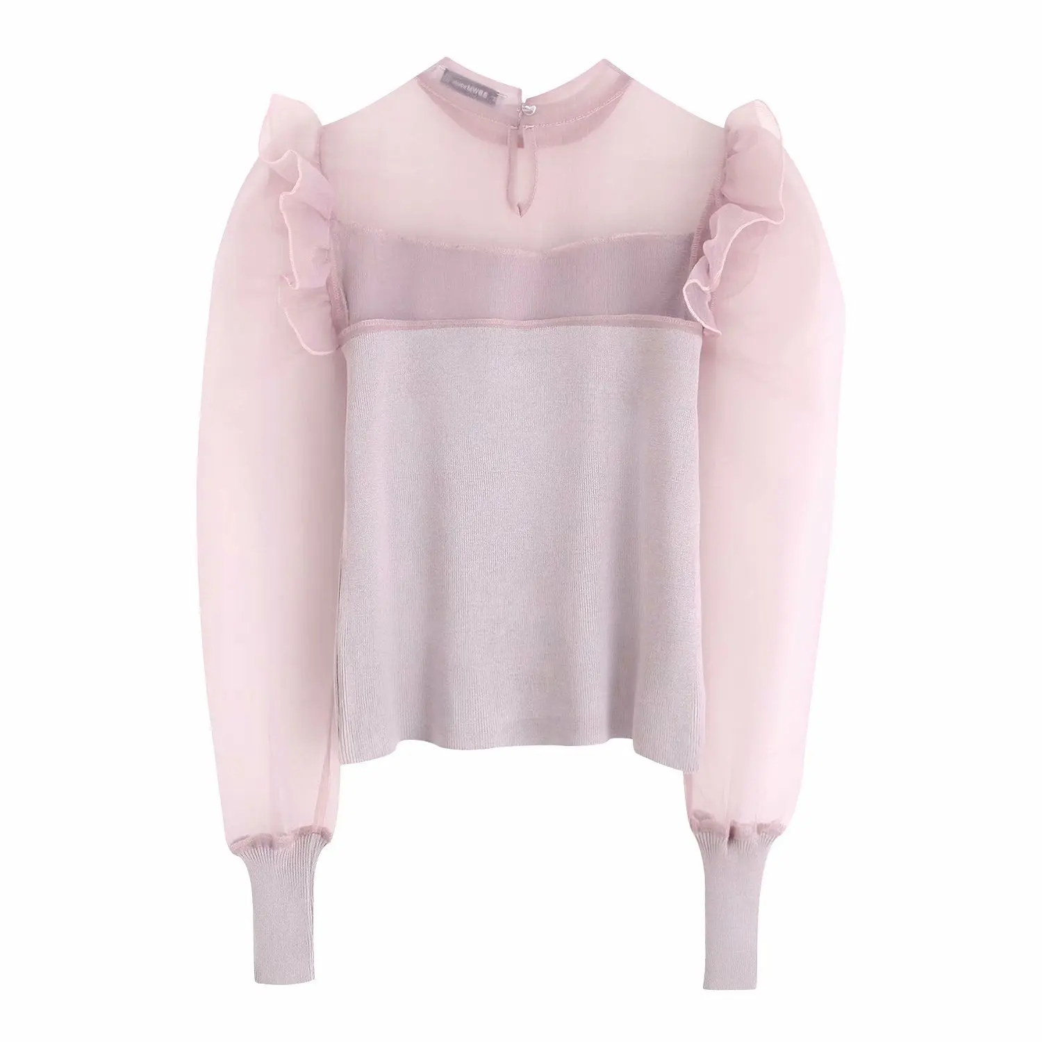 Новинка осень и зима 2019 женский милый пуловер из органзы с длинными рукавами