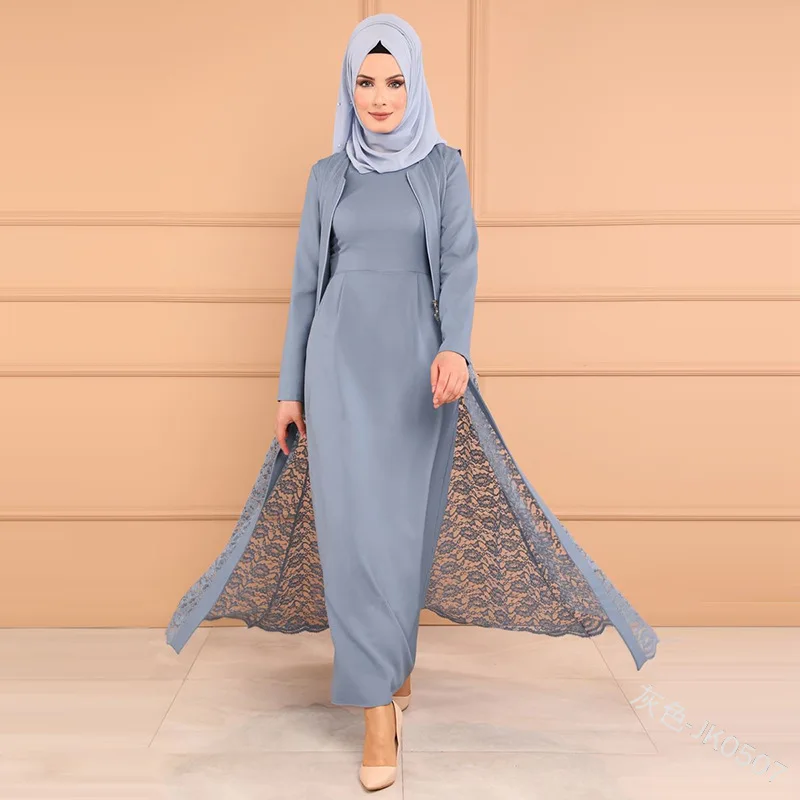Мусульманское Абая мусульманское платье 2 шт. Женская туника и халат Кафтан