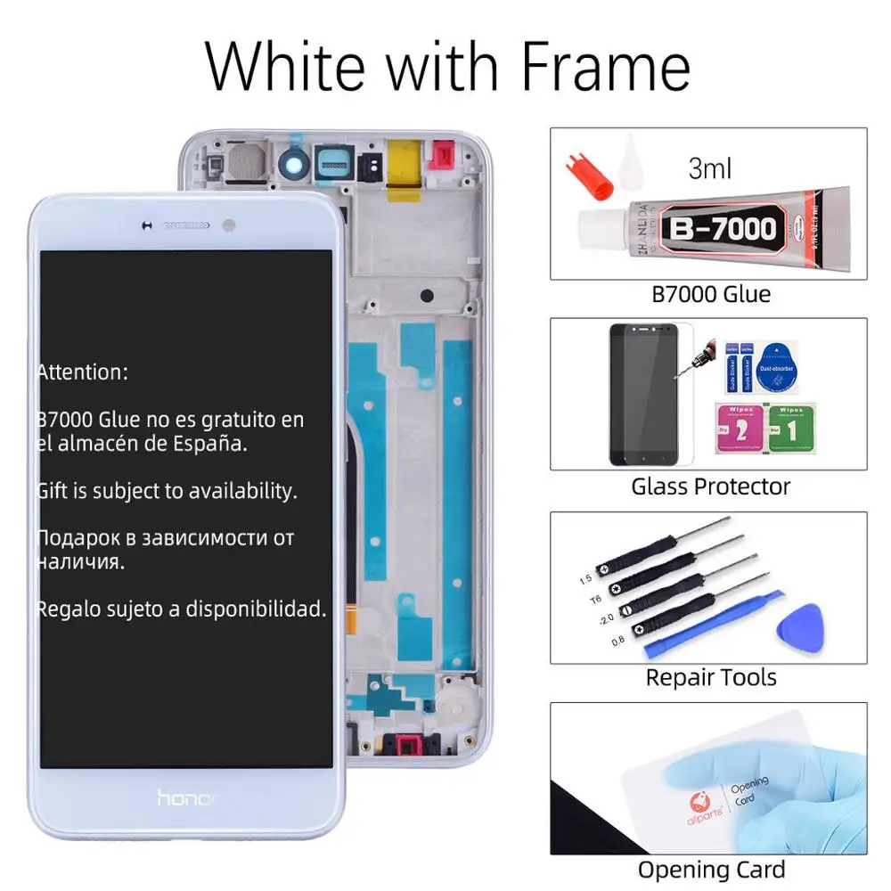 with Frame White Дисплей для HUAWEI Honor 8 Lite PRA-TL10 LCD в сборе с тачскрином на рамке 5.2'' белый золото черный синий - Цвет: with Frame White