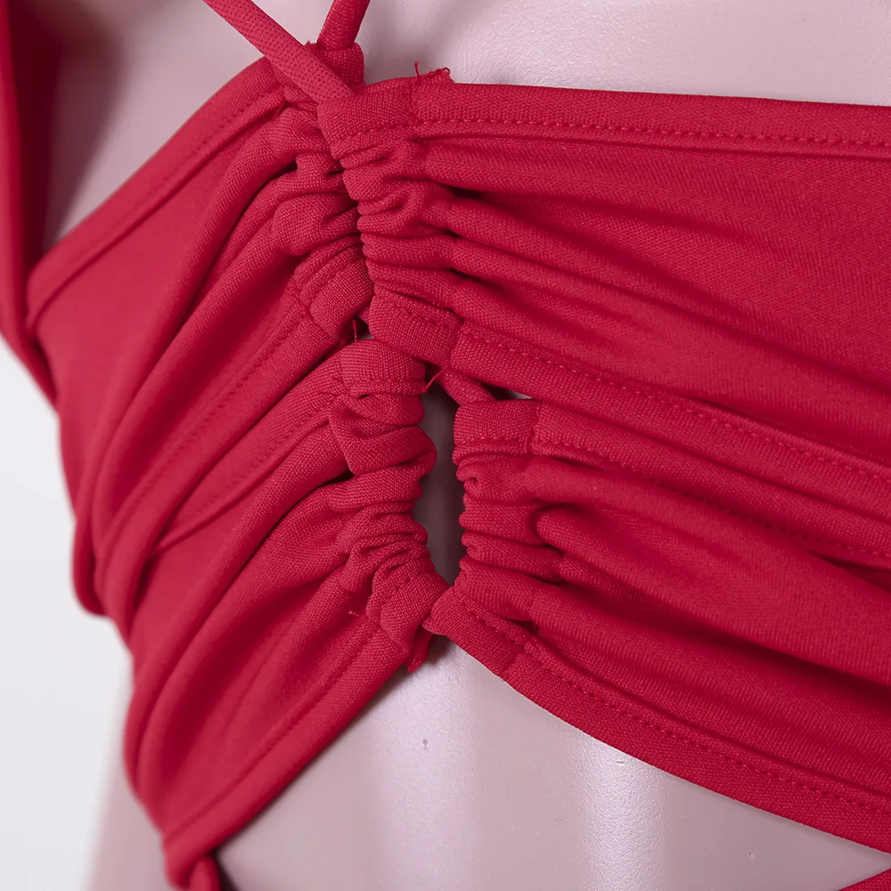 

Sexy Night Club Party Red Dress Women Summer Midi Dress Sexy Halter Hollow Out Bandage Stretch Sheath Elegant Dresses Wholesale