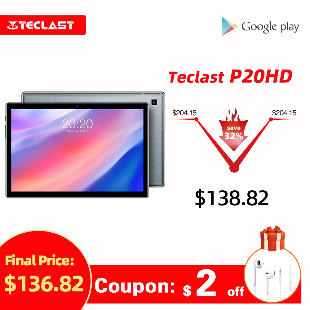 Распродажа Teclast P20HD 10 1 дюймовые Планшеты Android 0 OS 4 ГБ ОЗУ 64 Гб ПЗУ 1920 × 1200 6000 мАч