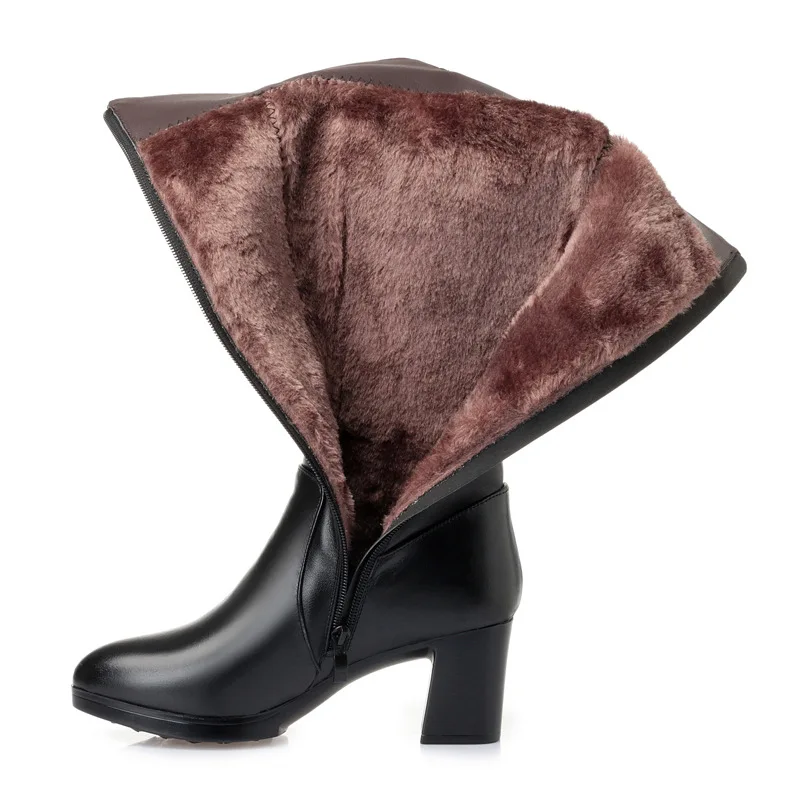 Fujin/шерстяные зимние сапоги Женская теплая обувь на меху Плюшевые до середины