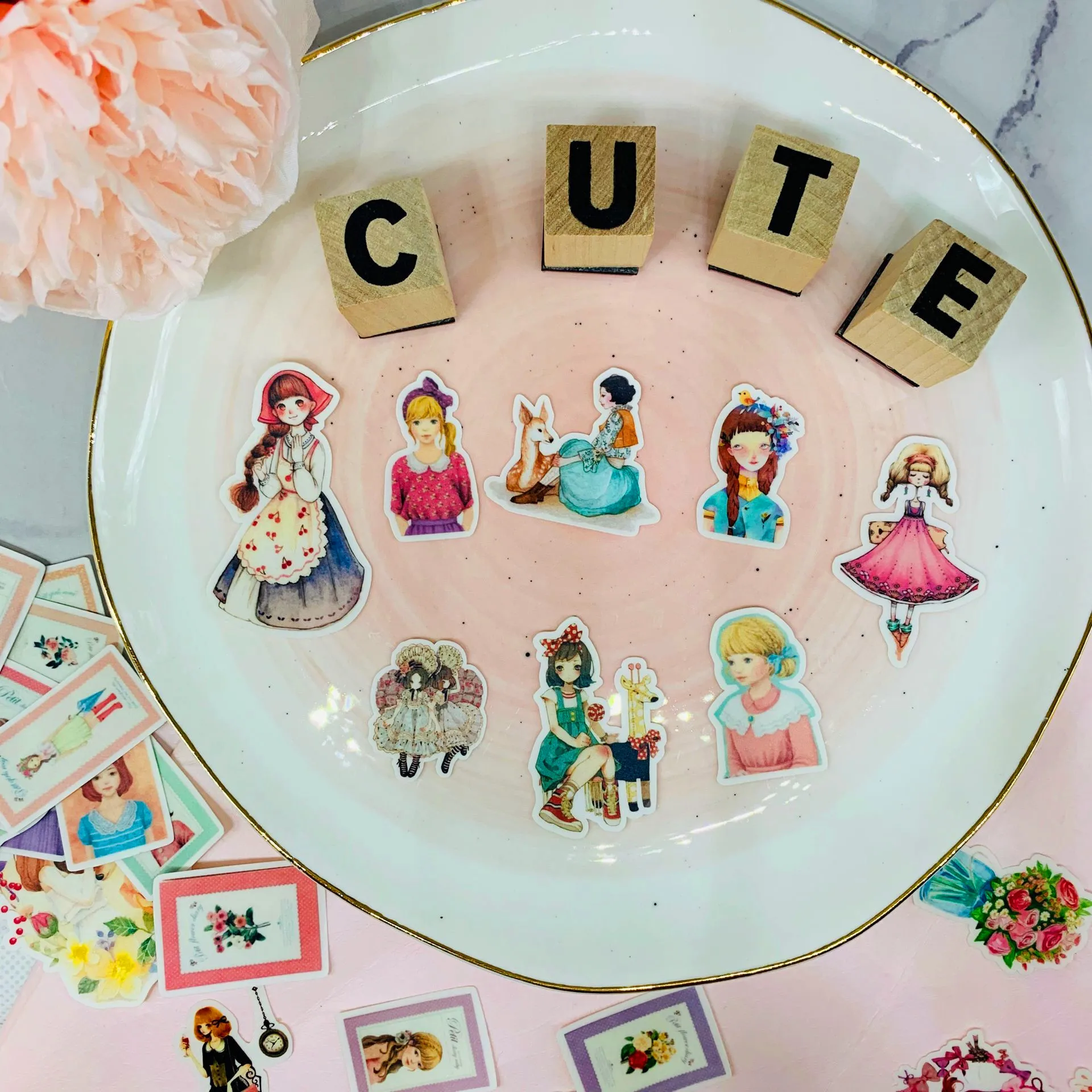 34 pcs Creative retro cute girl clip art stickers / decorative DIY handmade photo album |