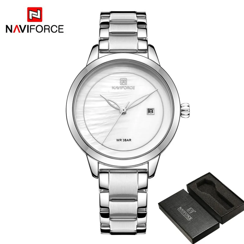NAVIFORCE модные женские часы Лидирующий бренд роскошные серебряные наручные