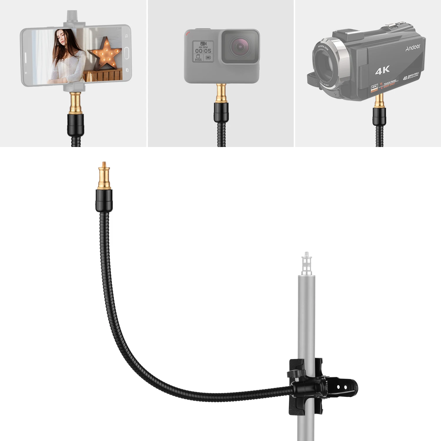 Гибкая трубка с креплением на руку Зажимная подставка 1/4 винтом для экшн камеры