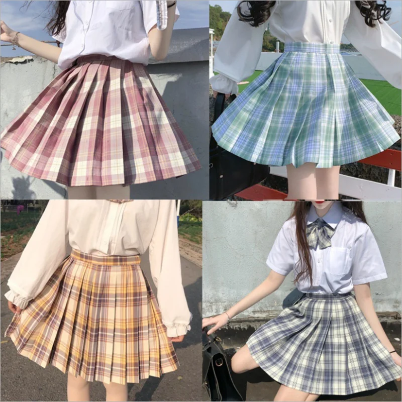 

2021 Summer Korean High Waist Pleated Skirts Gothic Sexy Cute Mini Plaid Skirt Women JK Uniform Students Clothes Y2K 90S