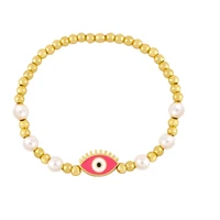 new design turkish evil eye enamel bracelet for women lucky gift boho style jewelry pearl copper beaded handmade stretch pulsera