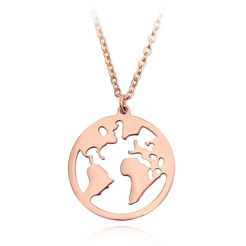 

New Round Hollow Globe Necklace Women Men's Travel Personality Outdoor Jewelry Stainless Steel Boho Jewelry World Map Pendant