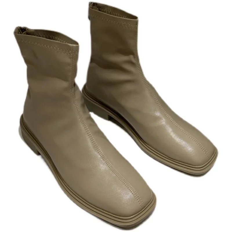 

Женские ботинки-стрейч на платформе, Модные ботильоны на массивном каблуке, с круглым носком, без застежки, кожаные мартинсы, роскошные брен...