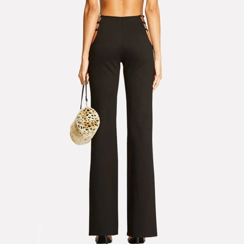 

Solid Color Women's Trousers Spring 2021 New Sexy Hollow Low-waist Flared Pants Hips Thin Retro Gothic Elastic Pants