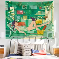 anime teen girls tapestry kawaii summer lifestyle dorm home decor modern wall hanging carpet
