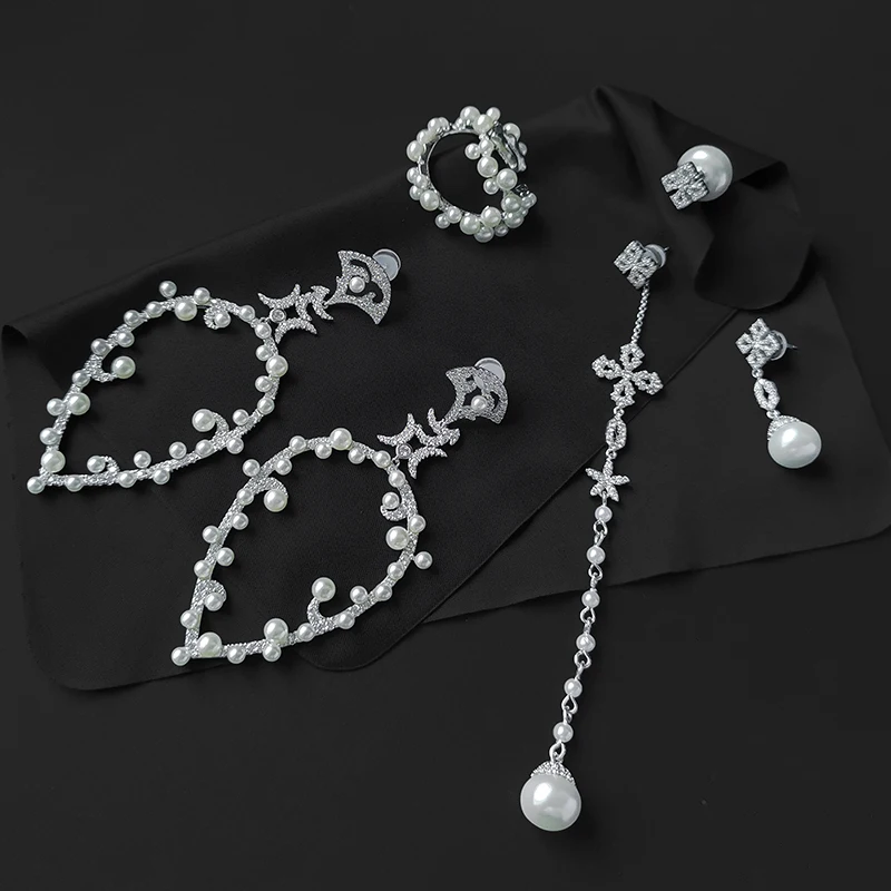 

Star and Moon Luxury Earring Pearl Moon Cross Flower Earring Ear Bone Clip S925 Sterling Silver Earring Romantic Brand Jewelry