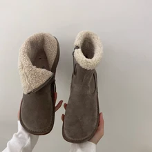 Botas de neve de lã feminina nova moda inverno curto tubo de pelúcia de couro antiderrapante fundo grosso quente botas curtas de algodão sapatos (3)