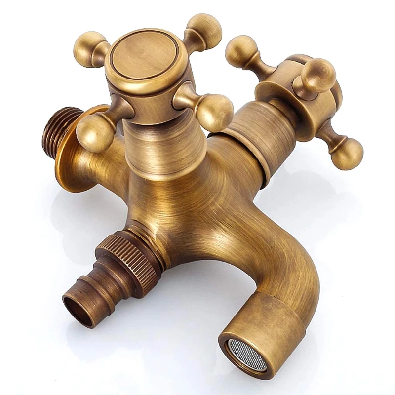 

E5BE European Wall Mounted Brass Water Faucet Classic Antique Water Tap Dual-purpose for Home Garden Bathroom Bath Elegant
