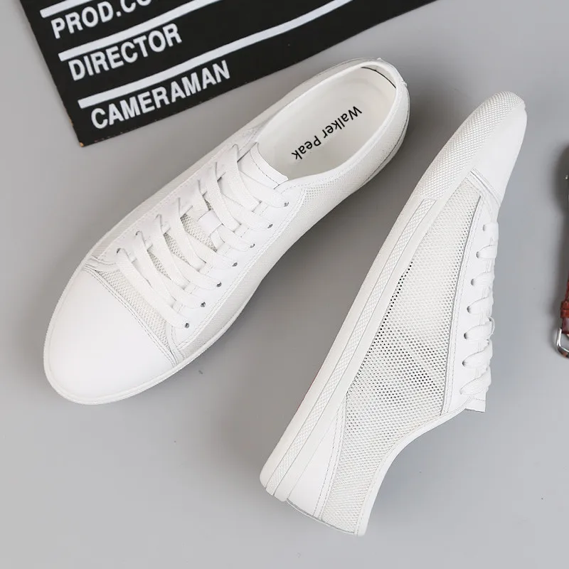 Дышащая летняя сетчатая обувь мужские белые повседневные туфли из натуральной