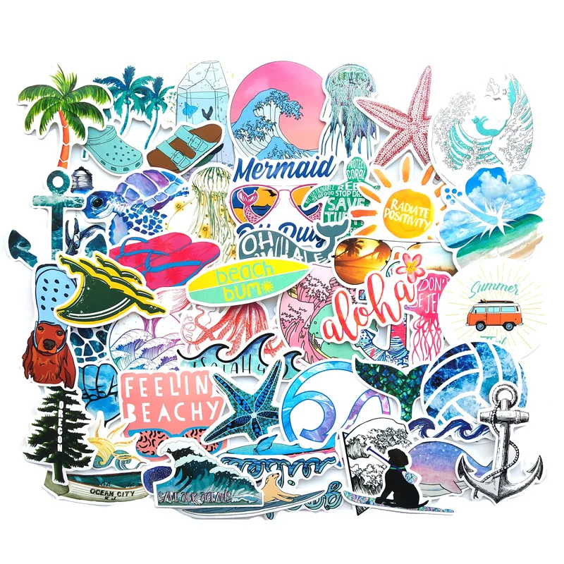 

50pcs Summer Sunshine Sticker Pack Scenery Graffiti Toy Sea Wave Beach Pegatinas For Children On Suitcase Luggage Guitar Laptop
