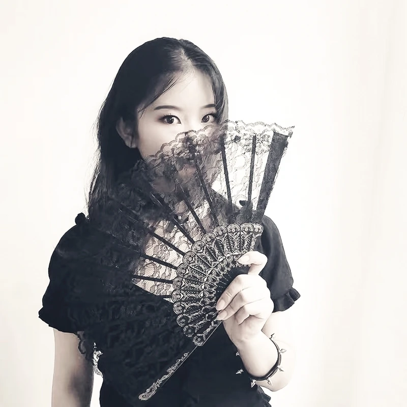 Кружевной веер в черном испанском стиле для вечерние горячих танцев и
