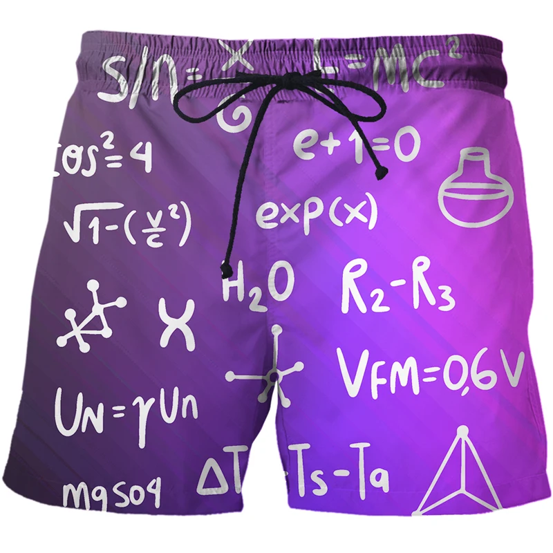 Short Pants for Man Summer Men's mathematical formula Beach Shorts 3D Pattern Predator Boardshorts Men Short Pants Drop Shipping