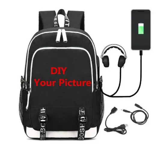 Настроить DIY ваше изображение рюкзак сумка ж/USB мода порт и замок наушники