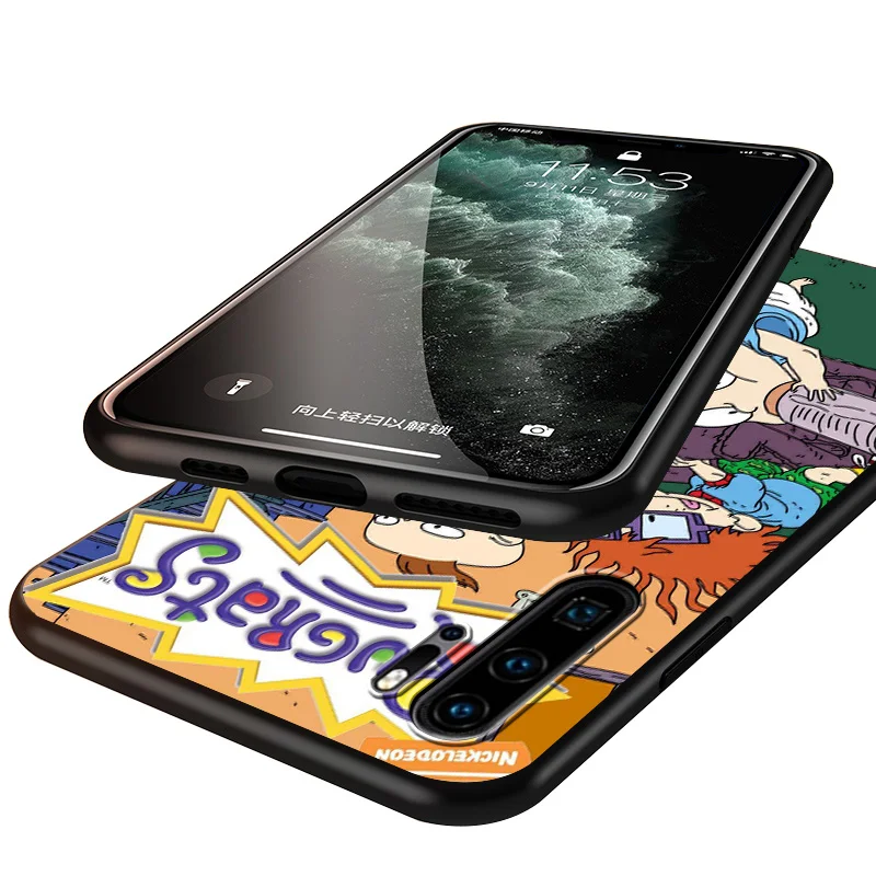 

Lovely Cartoon Rugrat Silicone Cover For Huawei P40 P30 P20 Pro P10 P9 P8 Lite E Plus 2019 2017 5G Black Soft Phone Case