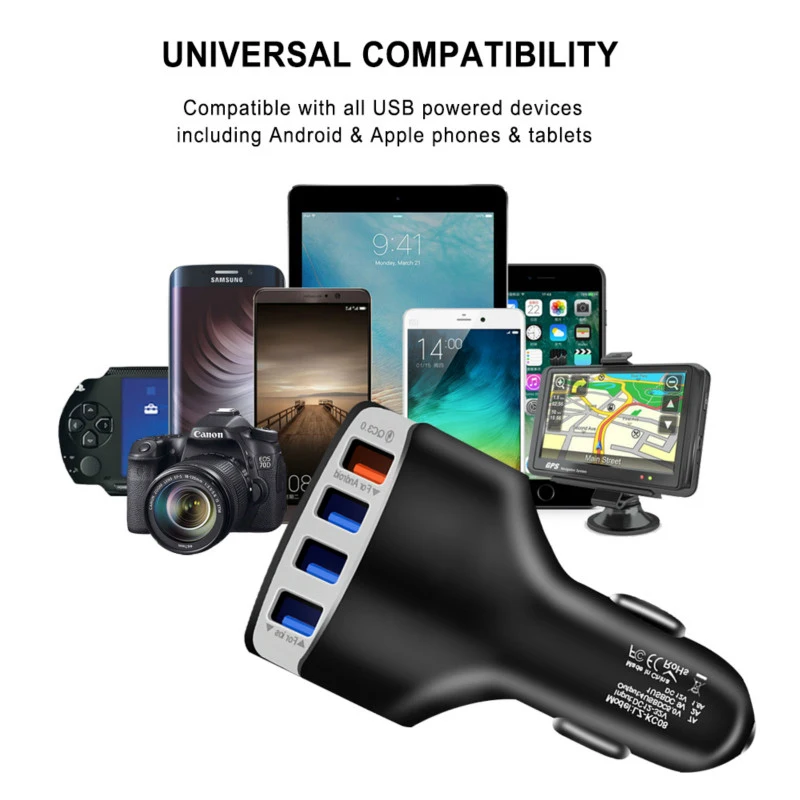 

4 Ports Car Charger Quick Charge 3.0 Car USB Charger Adapter for Samsung Xiaomi MI 10 Huawei iPhone Car Mobile phone Charger
