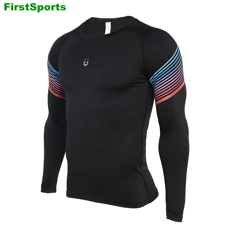 2020 Mens Printed Gym Compression Shirts Skinny Long Sleeve Quick Dry Running Sportswear Tops Fitness Training Sports T-shirts | Спорт и
