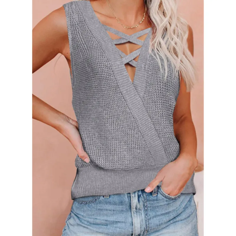 

Knitted Tees Pullover Tops Summer Loose Casual Camis Tops Hollow Out Women Clothes Camis Sexy Women Summer Sleeveless Tees