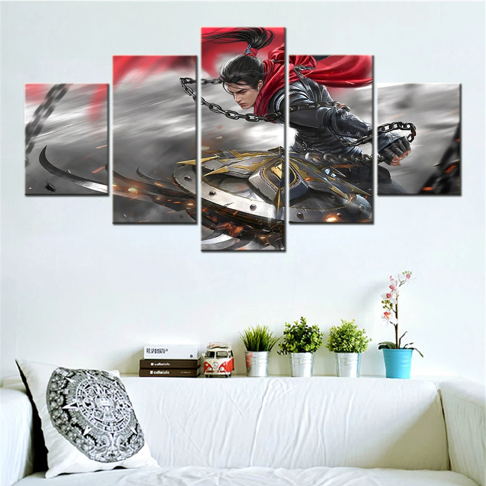 

Canvas Painting 5 Piece Fantasy Male Warrior Powerful Chain Weapon Anime Wall Decoration Painting Modern Pictures Home Room Art