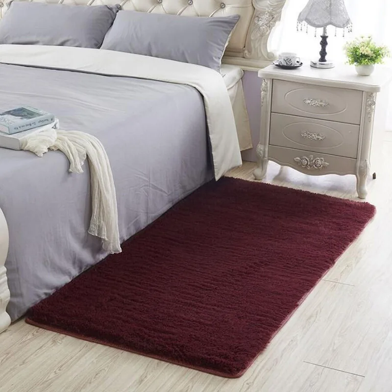 Wine red High Quality Big Size Bathroom Carpet Floor Rug Bedroom Kitchen Bathroom Mat Sofa Rug 1pcs Rectangle Solid Bath Mat Doorway Rug - Цвет: Wine red