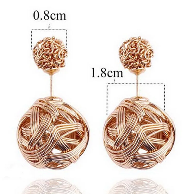 

1Pair Double Sides Pearl Earring For Girls Women gold-color Jewelry Women Two Gold Balls Stud Earrings