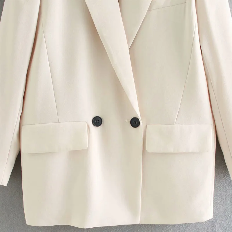 

Women's Office Lapel Long Sleeve Chic Jacket Korean Style Simple Beige Female Coat Western Style Tops