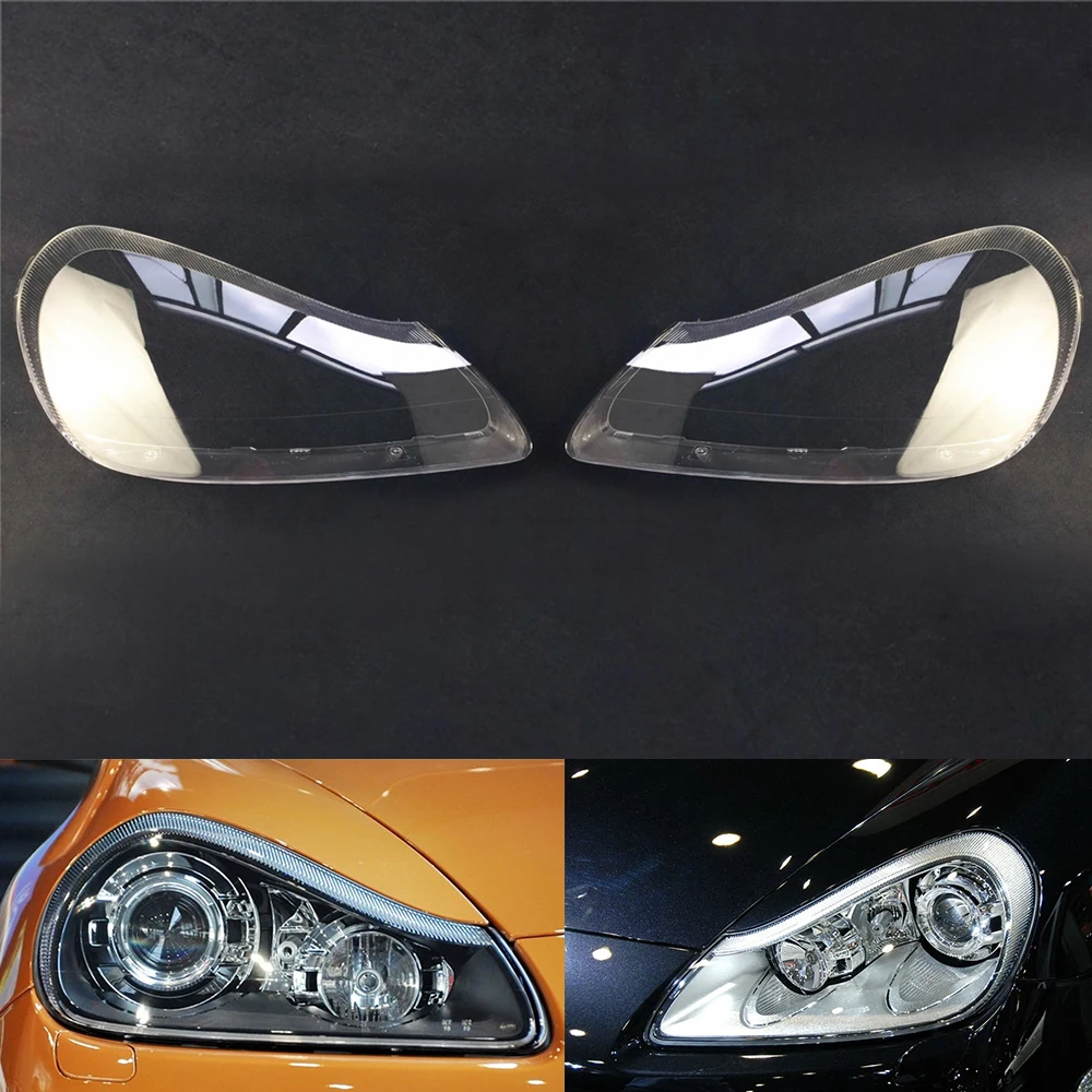 A Pair Для Porsche Cayenne 2007 2008 2009 2010 налобный фонарь с двумя объективами Автомобильный фар Крышка Замена Прозрачный авто чехол - Цвет: A Pair