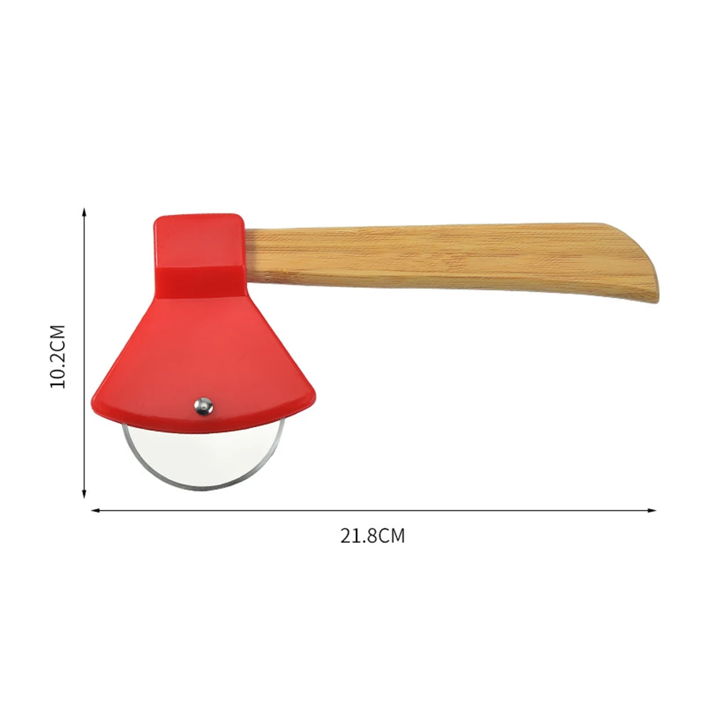 

Axe Bamboo Handle Pizza Cutter Rotating Blade Home Kitchen Cutting Tool