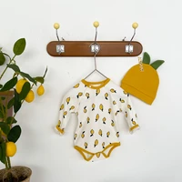 spring autumn newborns baby cute fashion cotton bodysuits long sleeve ribbed lemon print jumpsuits with hat 2 piece clothes