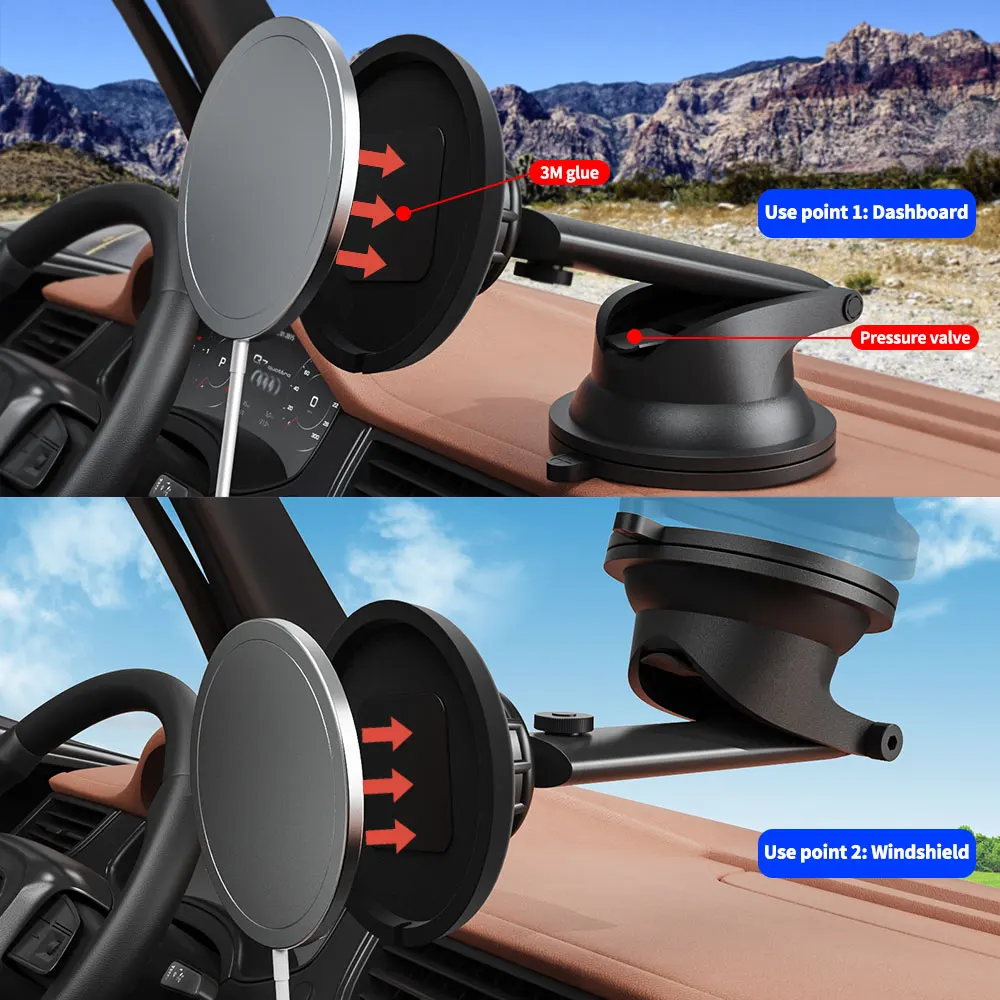 Magnetic Phone Charger Holder For iPhone 12 Telescopic Suction Cup Car Dashboard Mount For Charger Car Phone Holder