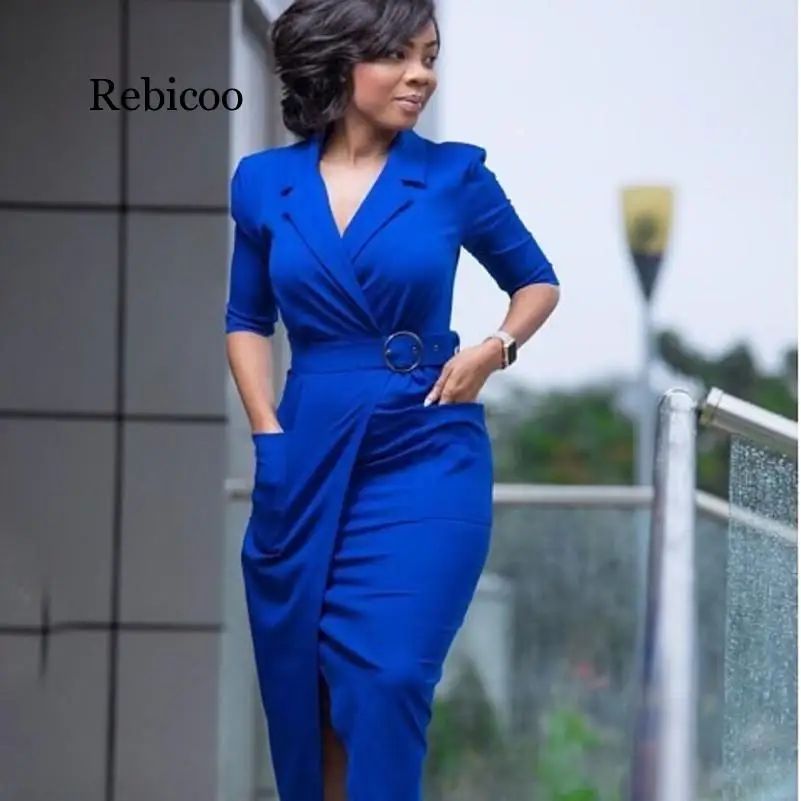 Женское офисное платье миди красное облегающее синее одежда для женщин | Женская