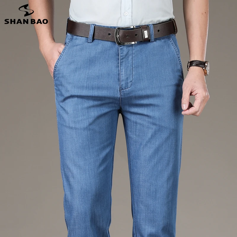 

SHAN BAO 2022 spring and summer brand straight loose modal stretch thin jeans classic business casual men's lightweight jeans