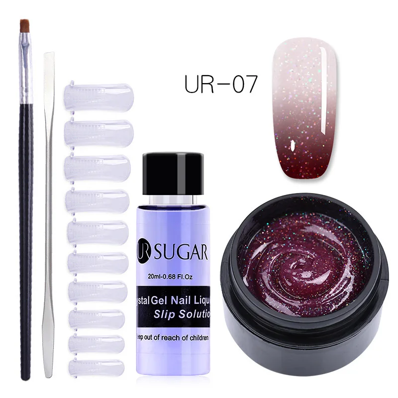 5Pcs set 7 UR SUGAR 15 мл голографический Блестящий Быстрый строительный поли набор для маникюра гель-лаком тепловой поли гель продлевающий половой акт лак кончик ногтей строительный УФ-гель - Цвет: 5Pcs set 7