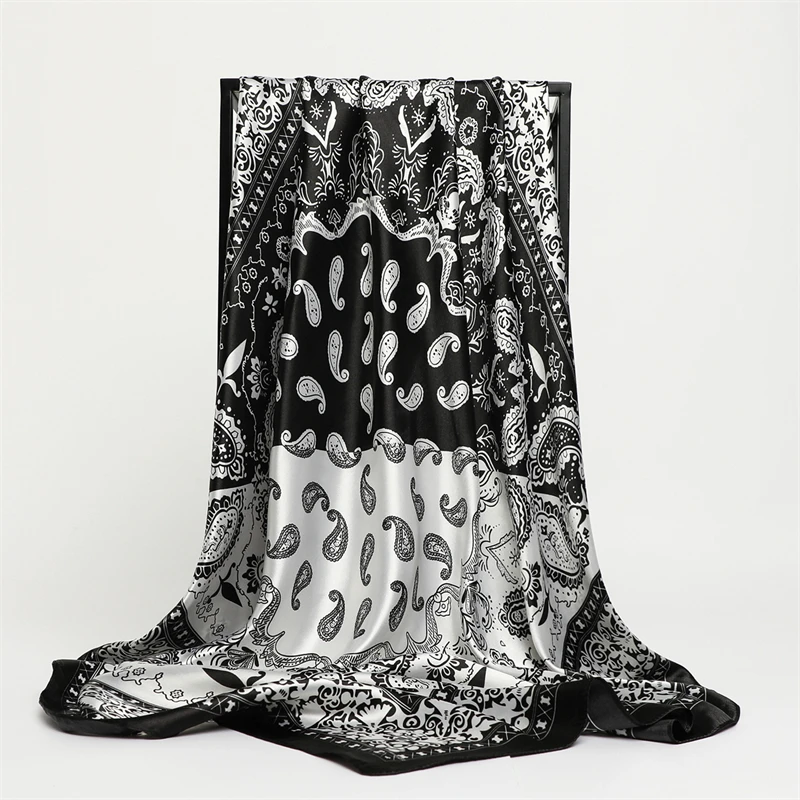 

Satin Silk Hijab Square Scarf for Women Fashion Print Paisley Headband Hair Tie Band Bandana Shawls And Wrap Foulard 90*90cm