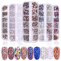 1 box 12 grids multi size flat bottom glass nail rhinestones jewelry decorations crystal diy 3d manicure nail art accessories