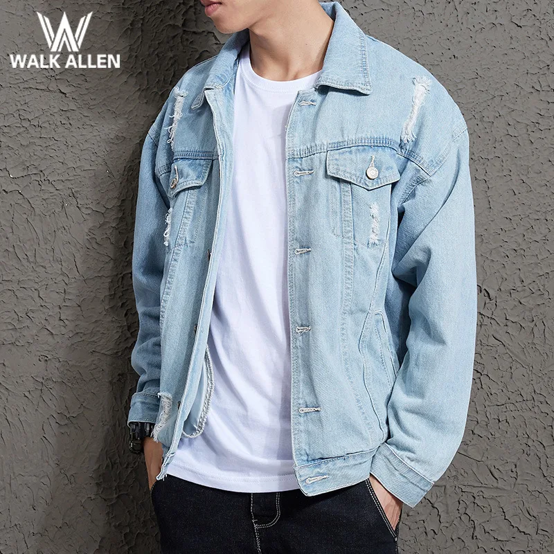 

Autumn 2021 Men's Ripped Trendy Denim Jacket Youth Lapel Denim Jacket