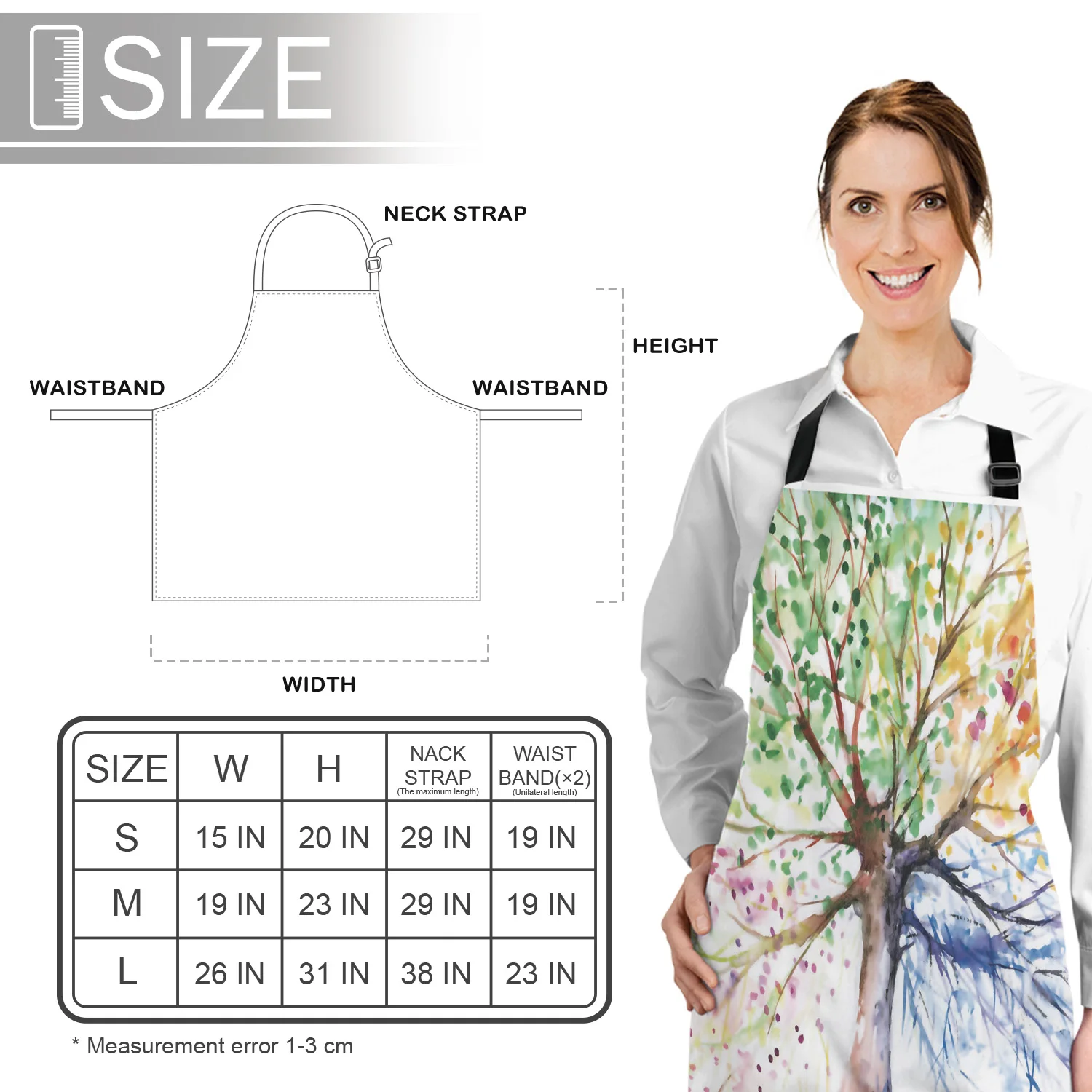 

Kitchen Apron Colorful Life Tree Art Adjustable BBQ Bib Canvas Aprons For Women Cooking Baking Restaurant Kids Apron Pinafore
