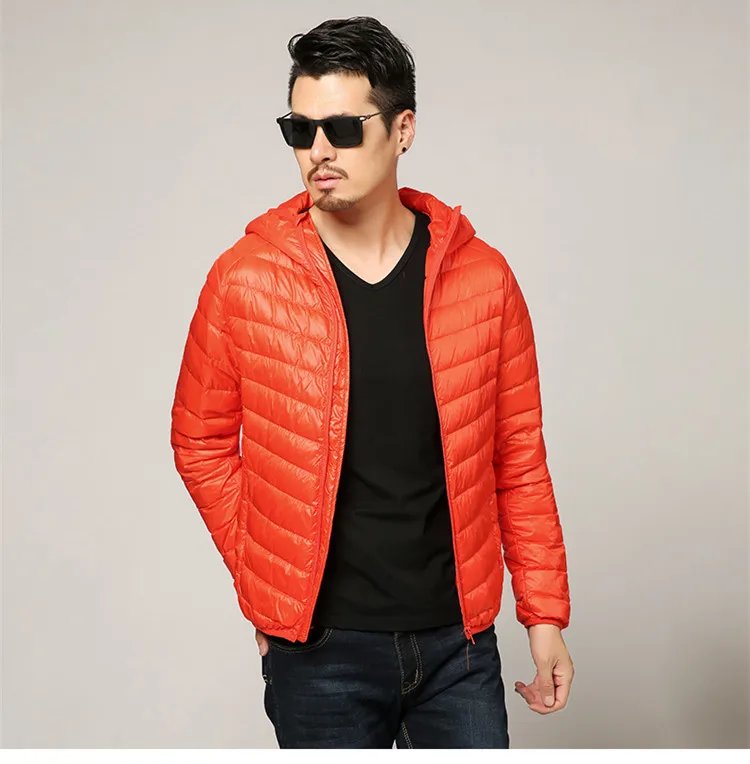 Hooded Orange Multi-color Winter Fashion Brand Ultralight Duck Down Jacket Men Hooded Streetwear Light Feather Waterproof Warm Coat 4XL - Цвет: Hooded Orange