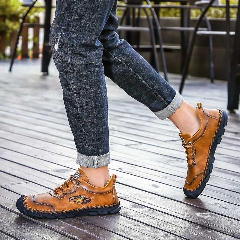 Лоферы мужские из натуральной кожи мягкие повседневные дышащие Прошитые вручную