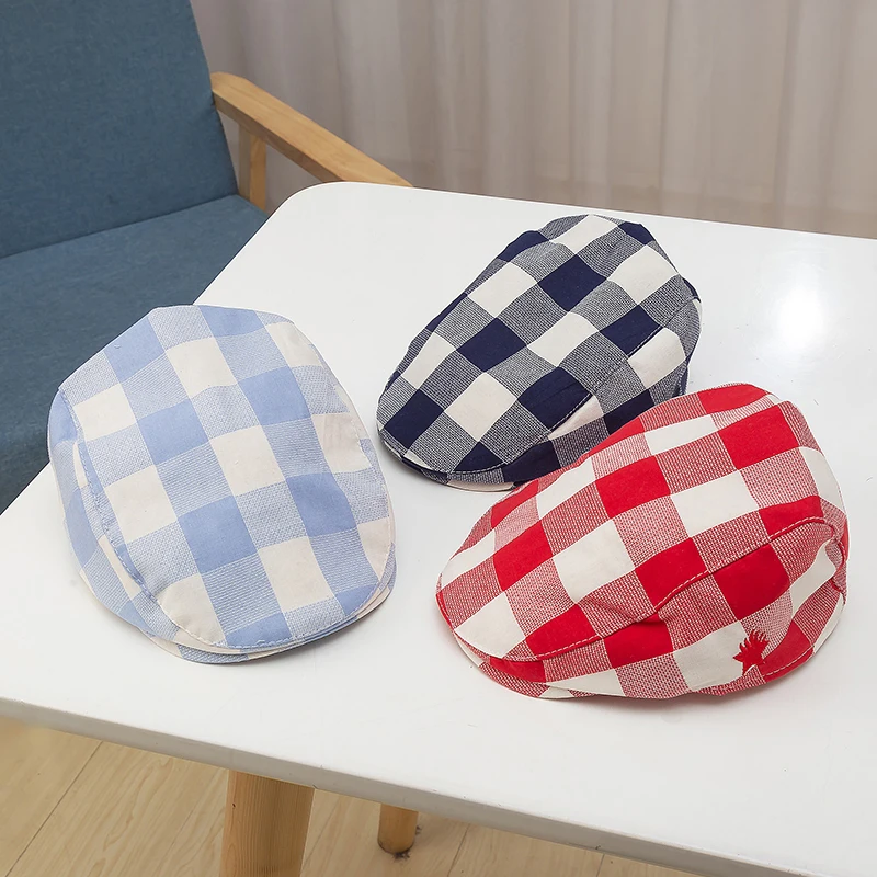 Модная детская шапка красивая хлопковая клетчатая кепка для девочек и мальчиков