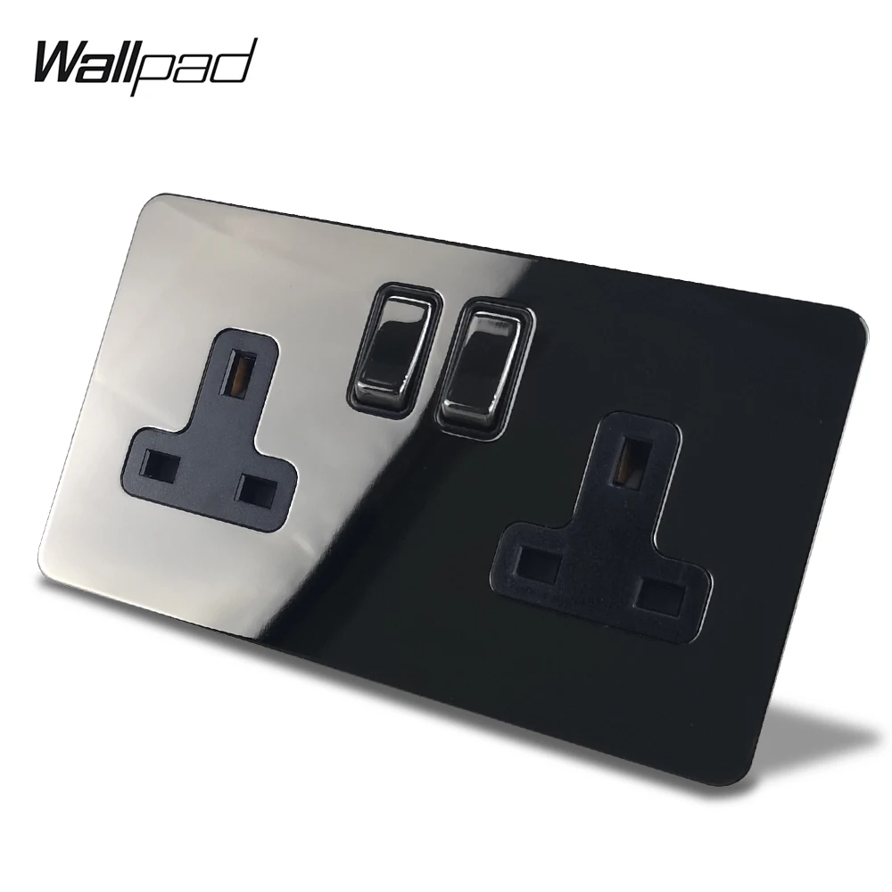 Wallpad двойной 3 Pin 13A DP переключатель розетка Великобритания BS1363 черный никель